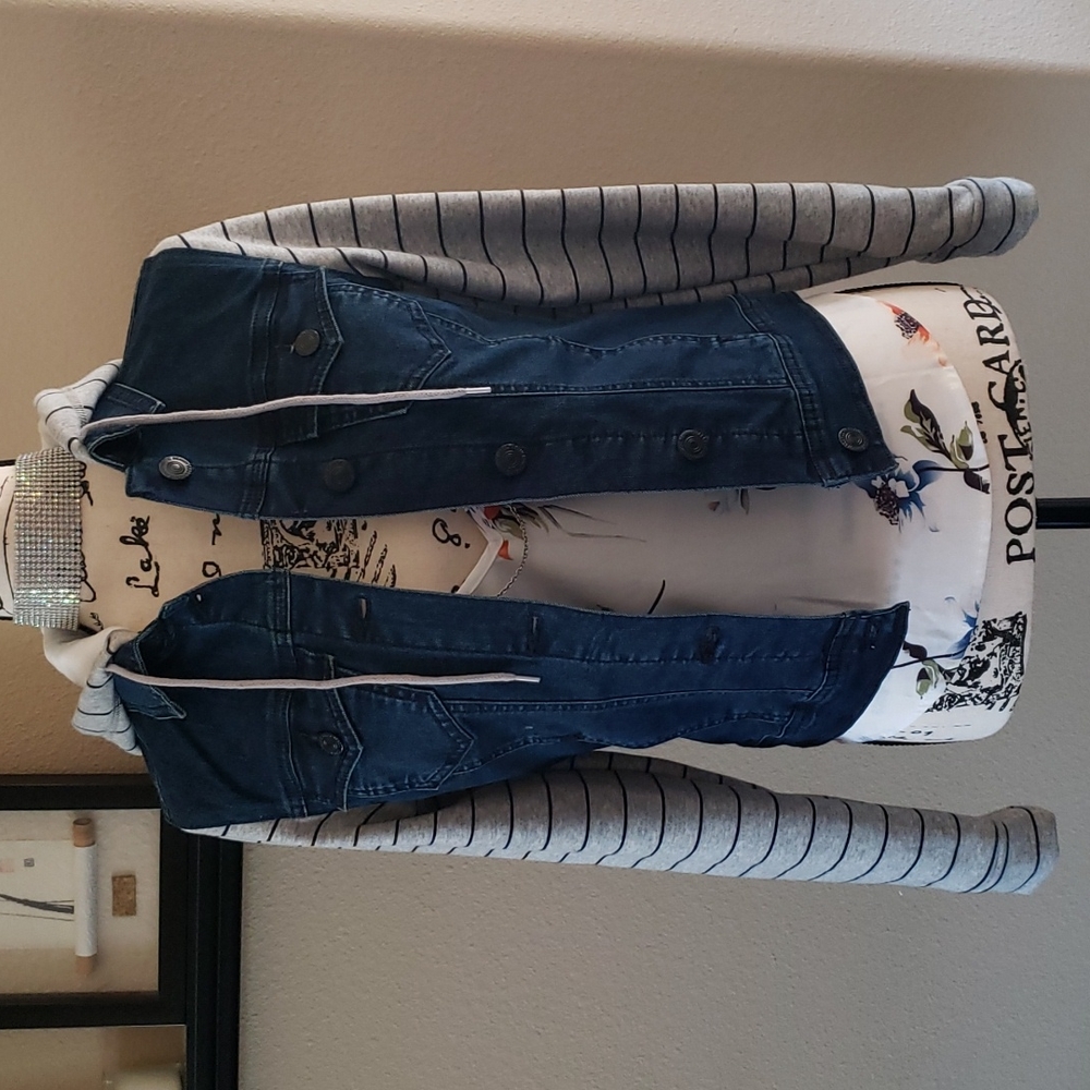 Wallflower Denim Button-Up Hooded Jacket Stretch Fleece Small